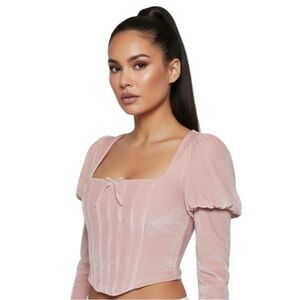 Sugar Thrillz Pink Velour Long Sleeve Corset Top Coquette Balletcore XXS